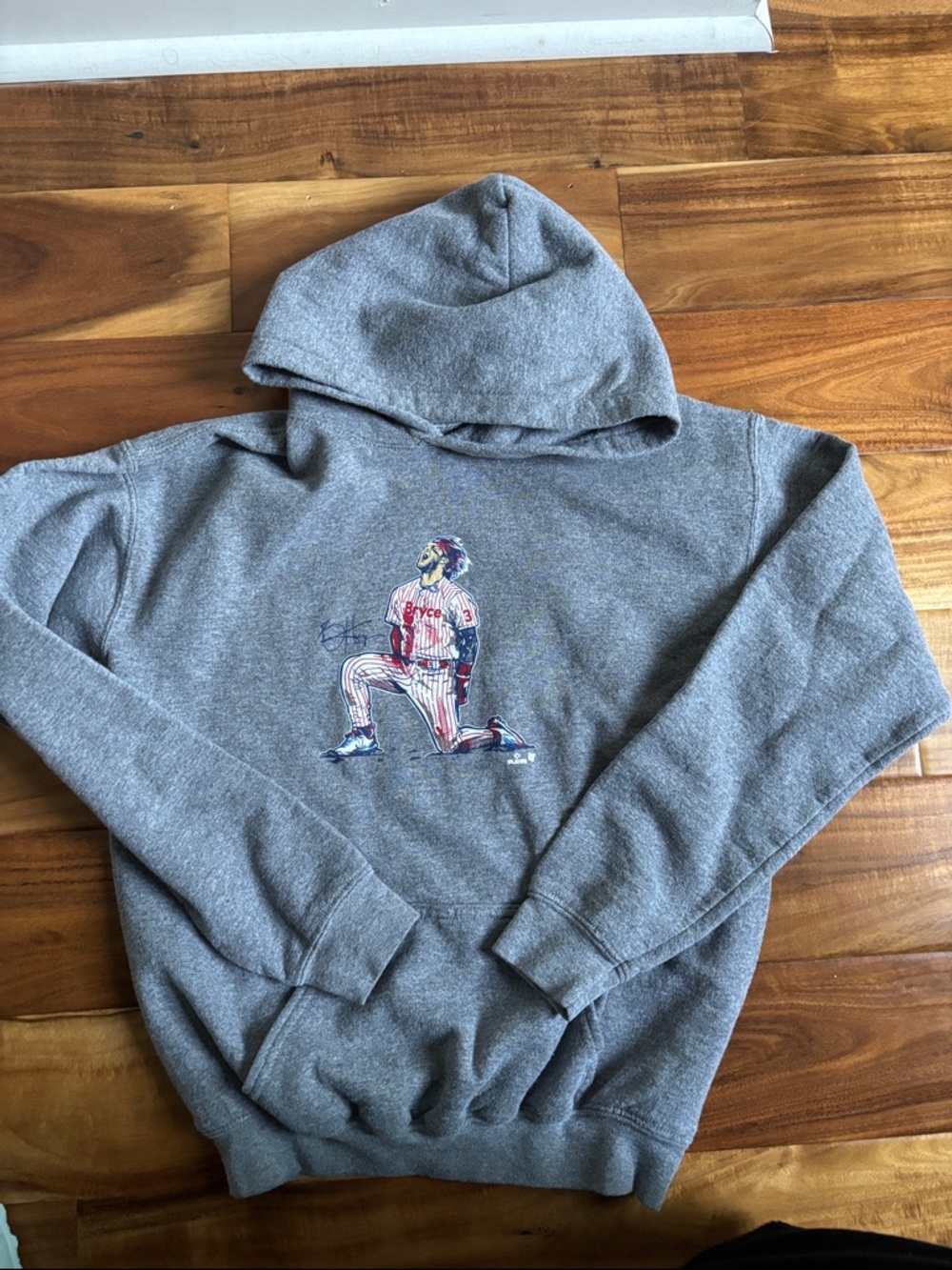 Gray Boys Youth XL Phillies Hoodie with Bryce Harper